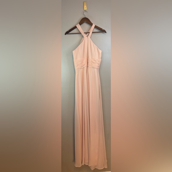 AZAZIE Peach Pink Halter Dress Long Maxi Chiffon Bridesmaid A Line Wedding 4 - Picture 10 of 16